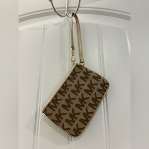 Michael Kors Tan and Brown Logo Wristlet